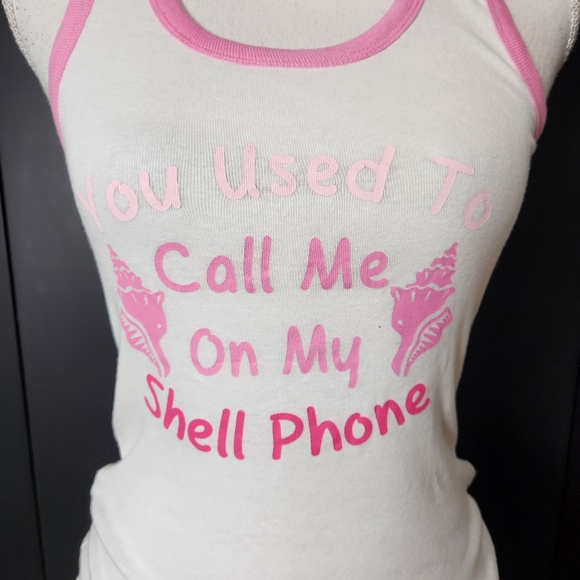 DOLLHOUSE RAZOR BACK T-SHIRT " YOU USED TO CALL ME ON MY SHELL PHONE" SZ MEDIUM - Picture 2 of 5
